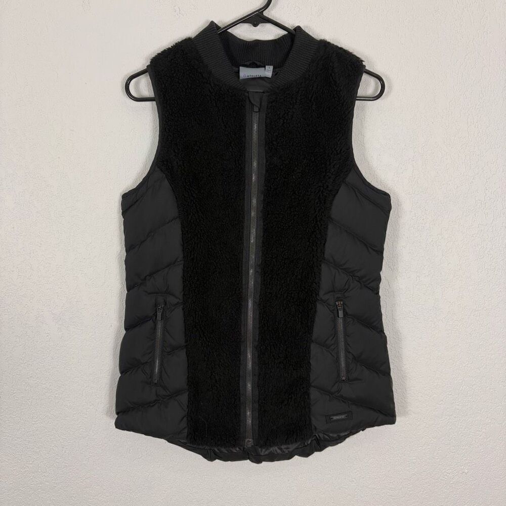 Athleta Black Fleece and Puffer Zip Up Winter Vest with Pockets Size Small